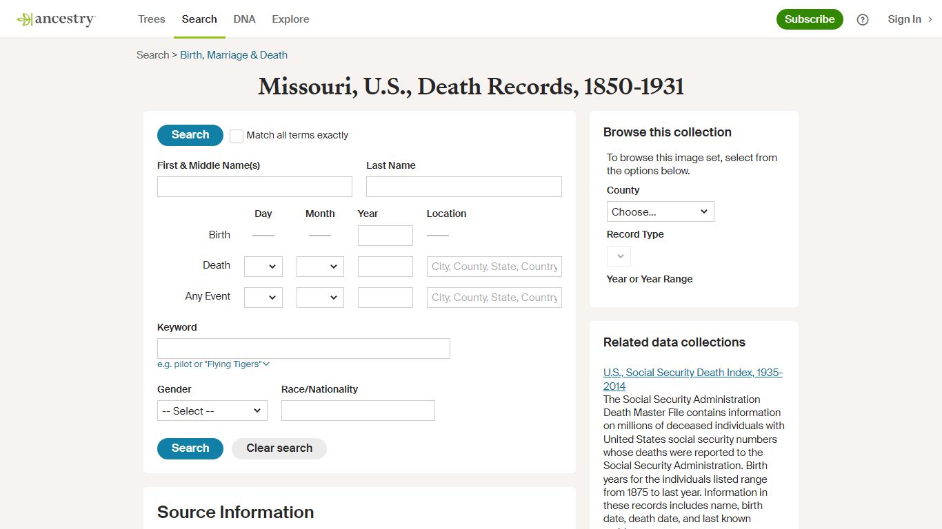 Missouri Death Records | 1834-1910 | Ancestry.com